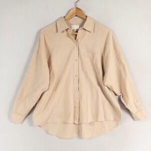 EVERY Shirt Womens XS Beige Button Up Cotton Oversized Boxy Long Sleeve